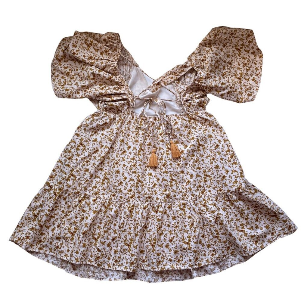 For Good Floral Flutter Sleeve Mini Dress With V-Neckline & Lace-Up Back - Picture 2 of 16